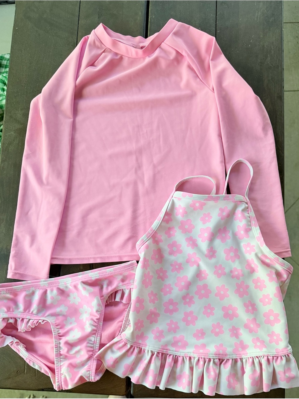 Kids Pink Floral Ruffle Tankini Set with Long-Sleeve Rash Guard - Old Navy 5T